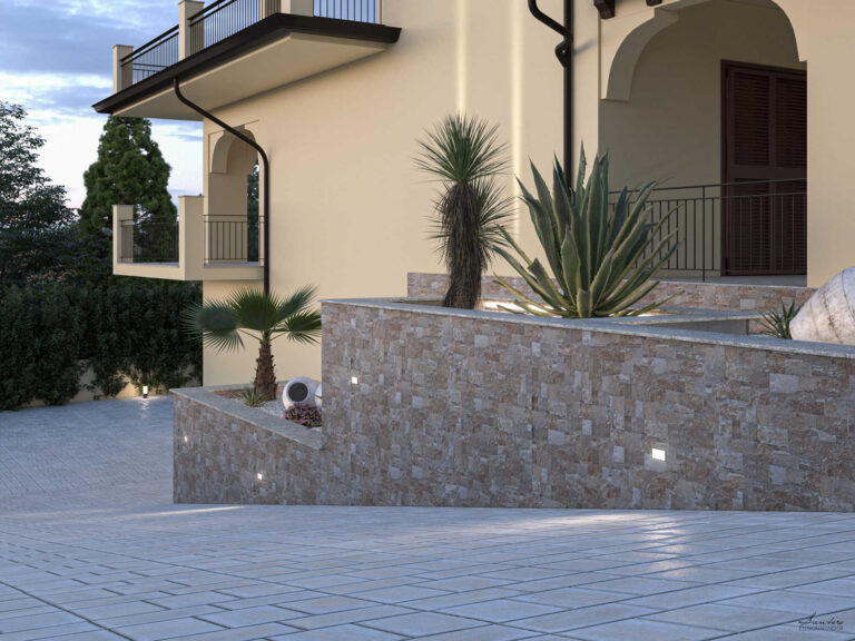 Ristrutturazione esterna e giardino con piscina S.Agata Militello + 3D render 1