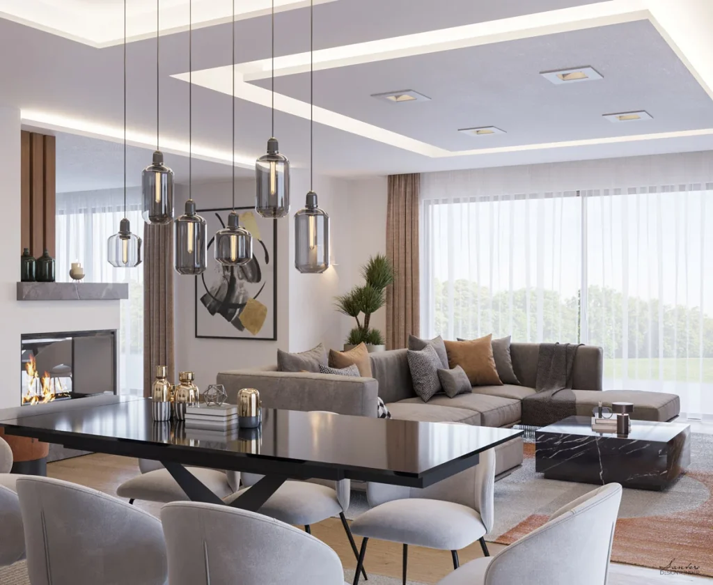 Luce naturale living moderno superfici contemporanee interior render