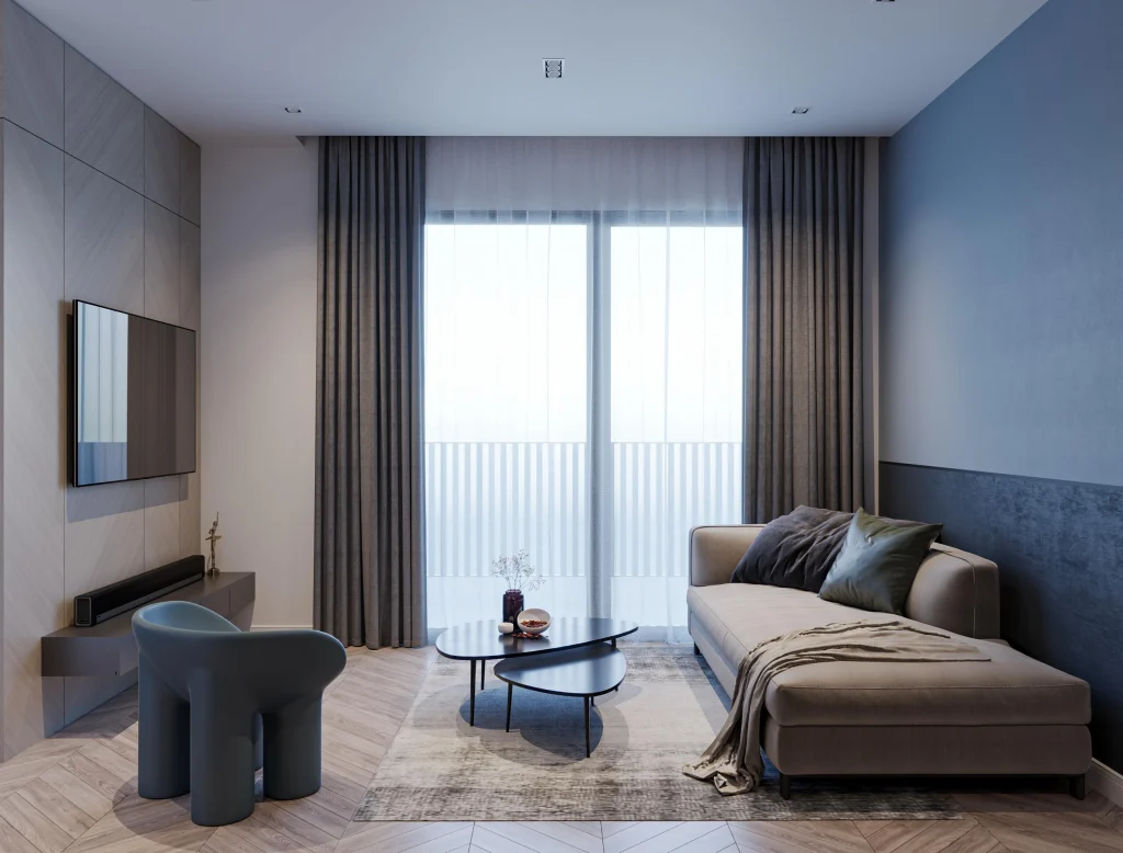 Living blu polveroso design moderno minimal