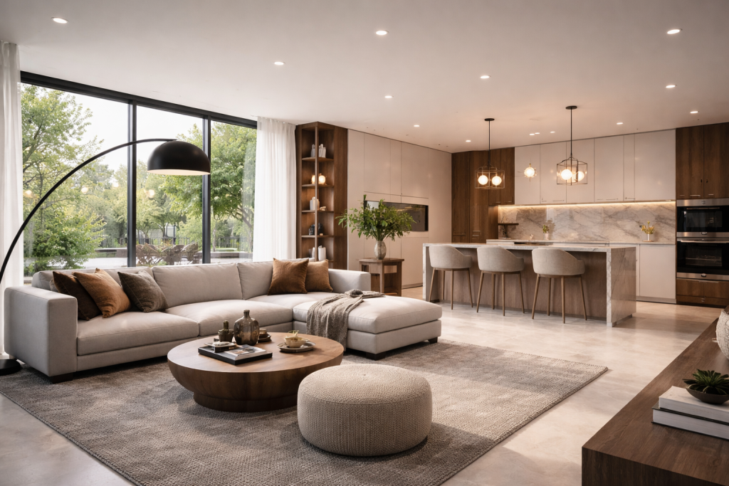 Living moderno open space interior design contemporaneo