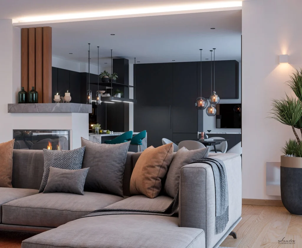 zona living dining open space interior design contemporaneo 