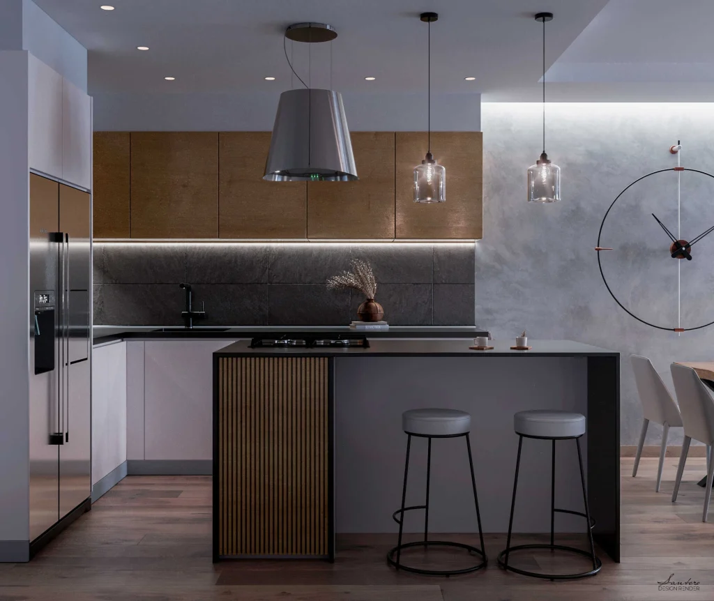 progettazione luce interni illuminazione piano di lavoro cucina con luce sotto pensile