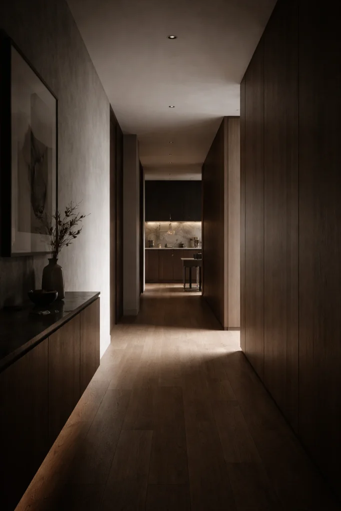 simulazione luce naturale corridoio interior lighting rendering 3d