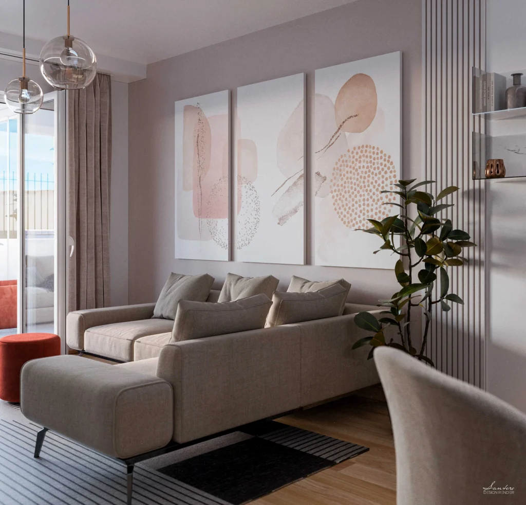 simulazione luce naturale living interior rendering 3d daylight lighting